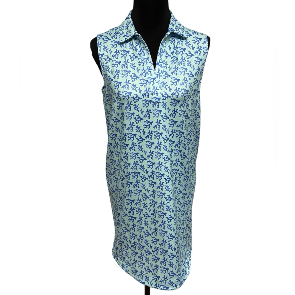 Vineyard Vines S Blue Coral Print Sleeveless Shift Dress Resort Coastal Mini